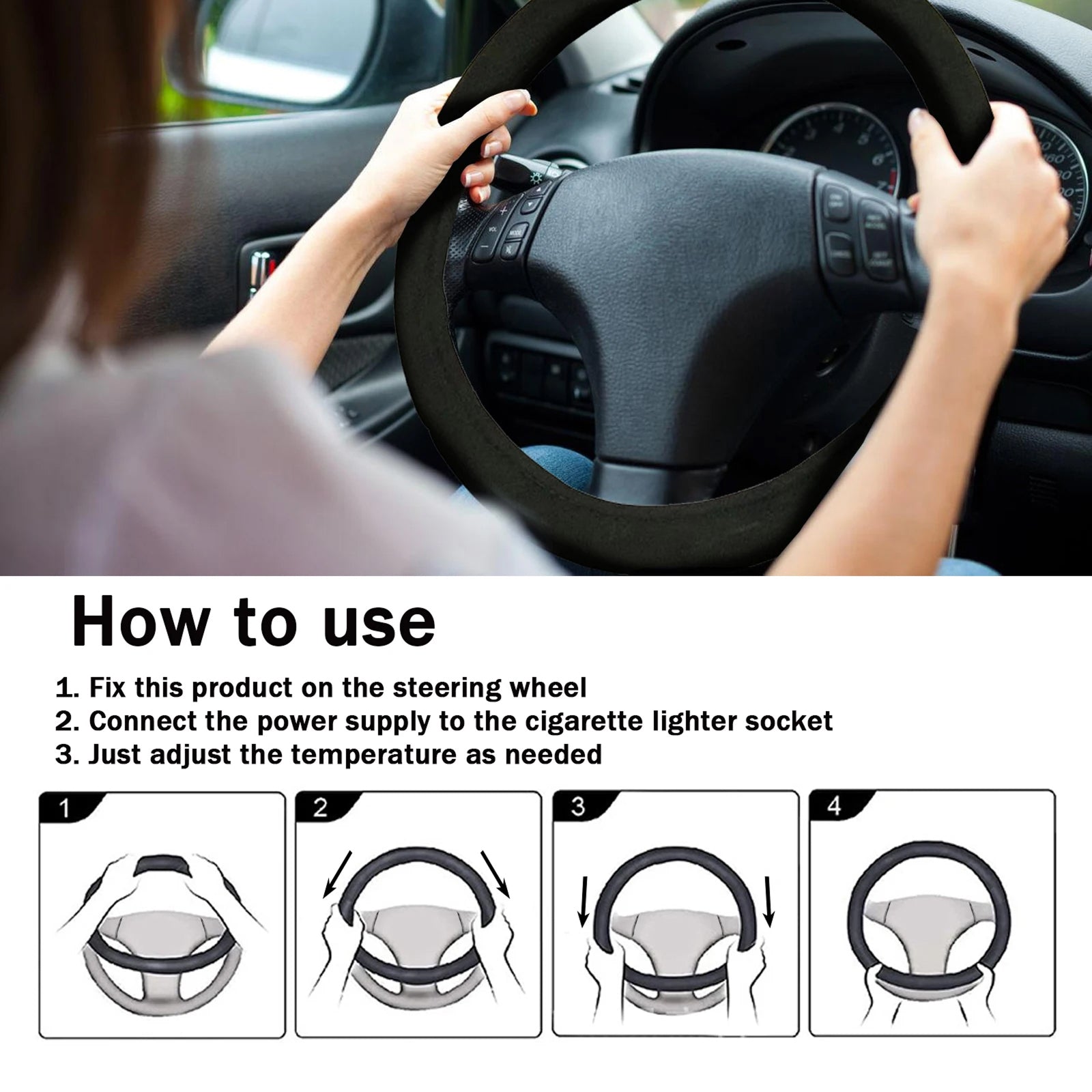 GlowGripoo Heated Steering Wheel Cover - Warm Grip Cover For Driving