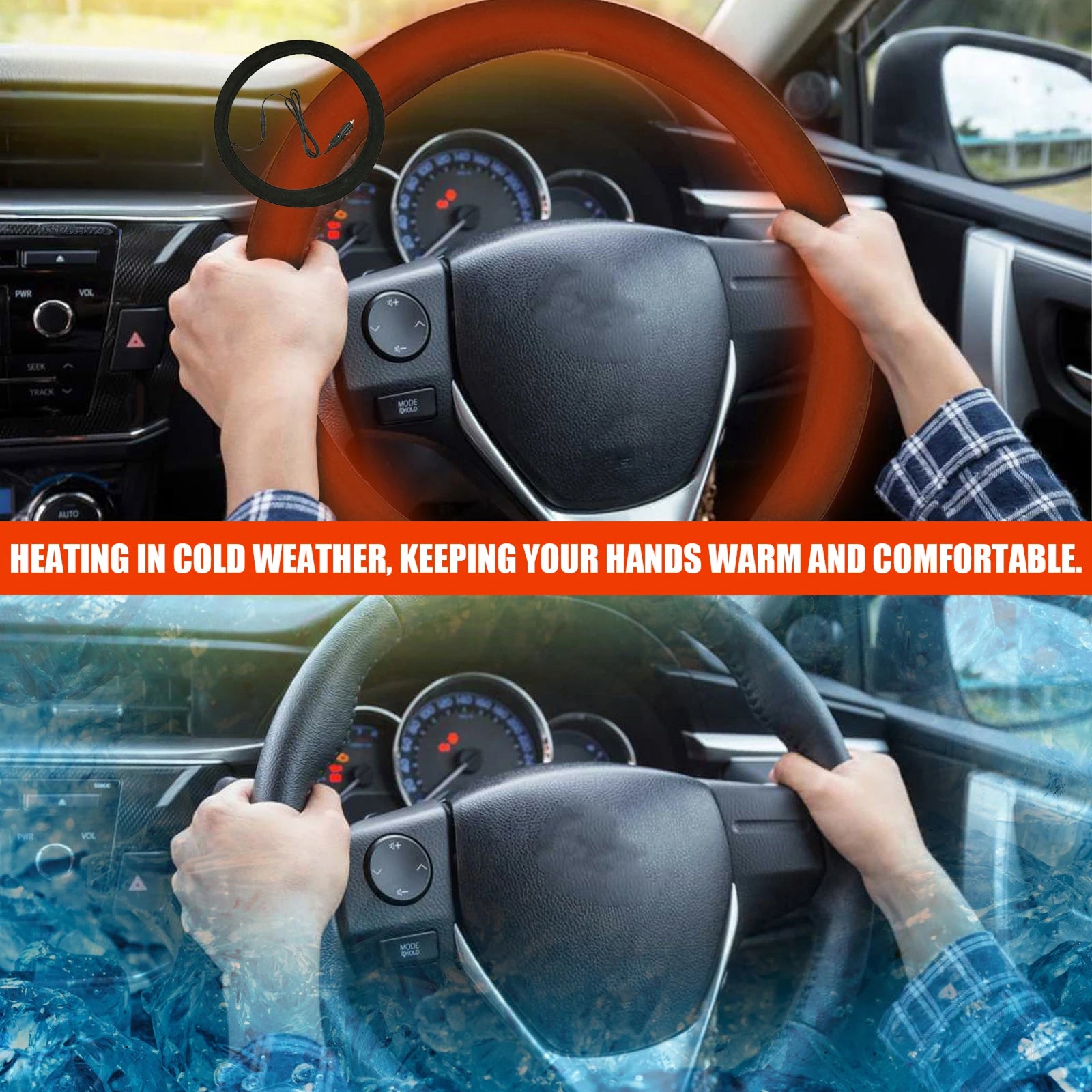 GlowGripoo Heated Steering Wheel Cover - Warm Grip Cover For Driving