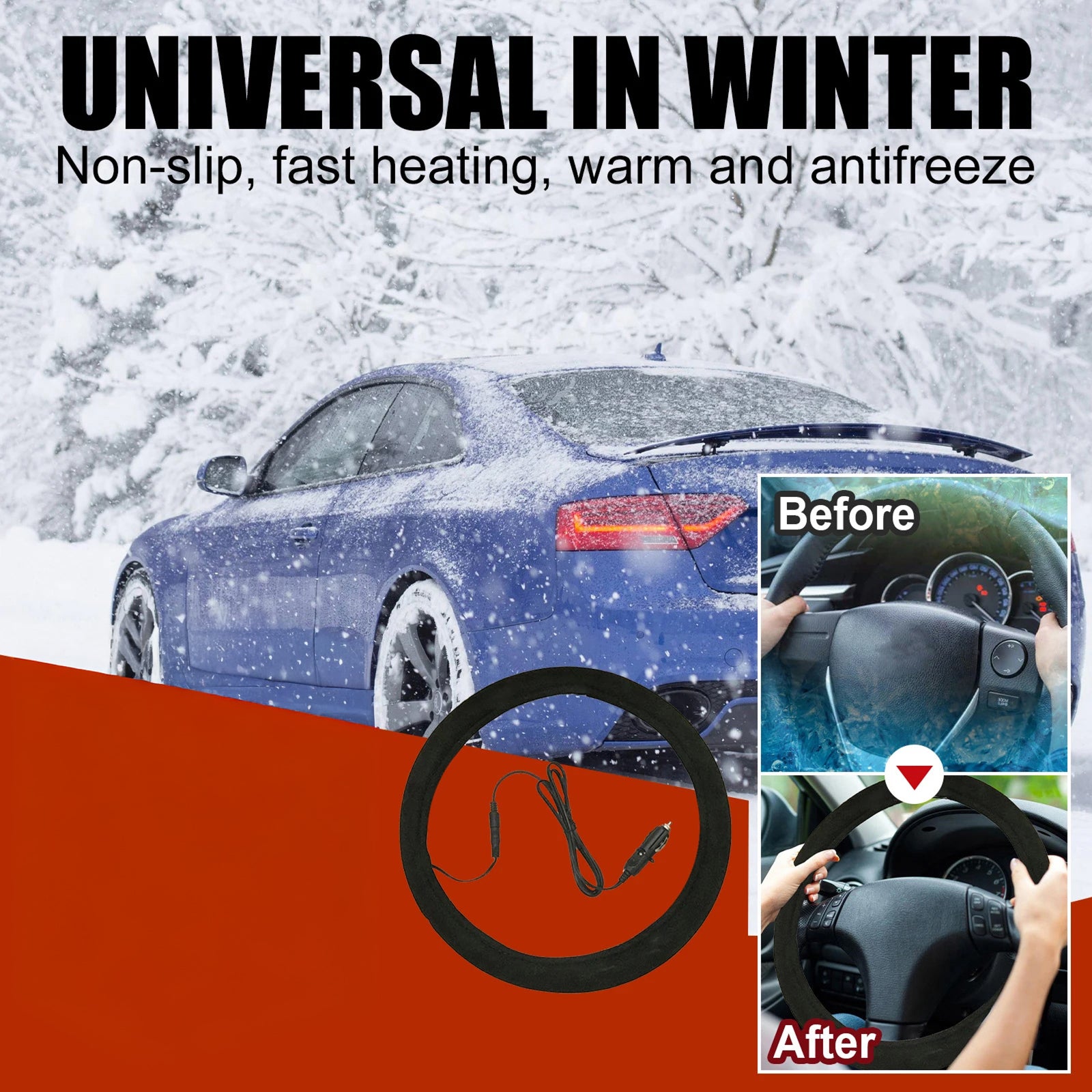 GlowGripoo Heated Steering Wheel Cover - Warm Grip Cover For Driving