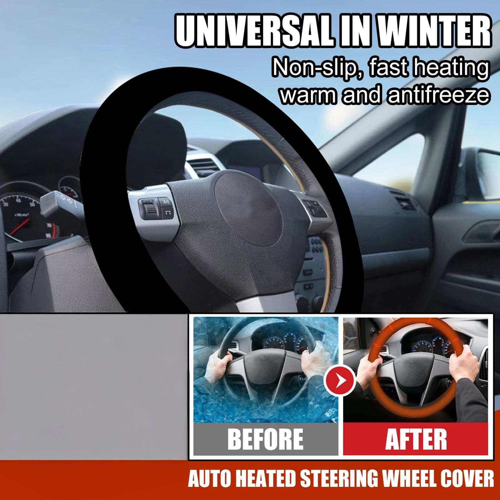 GlowGripoo Heated Steering Wheel Cover - Warm Grip Cover For Driving