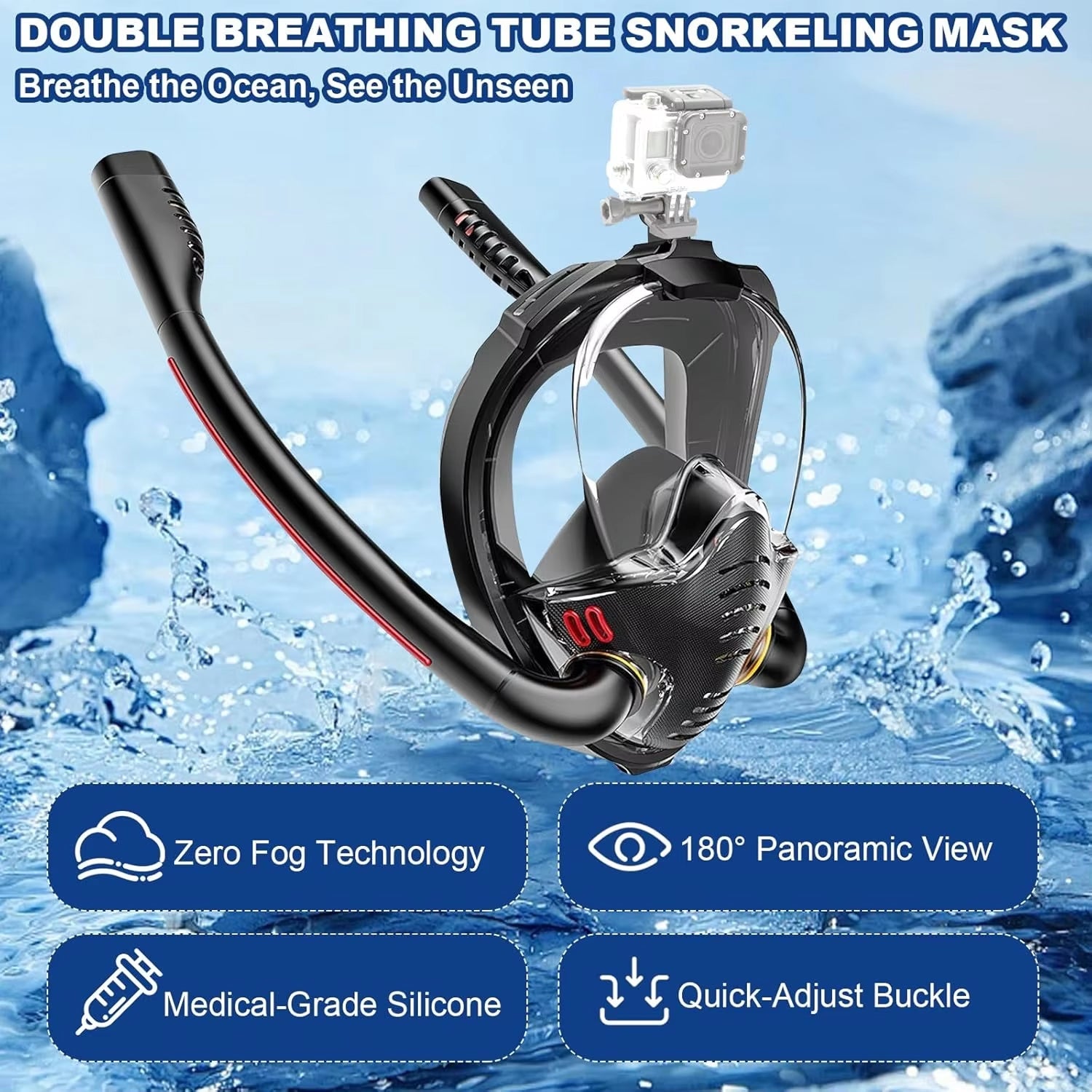 Sealenzi Full Face Snorkel Mask - Snorkeling Mask For Underwater Viewing