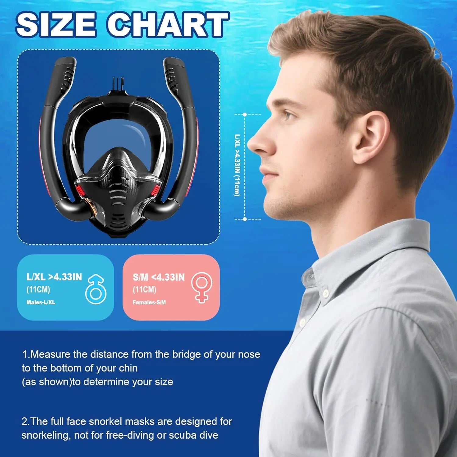 Sealenzi Full Face Snorkel Mask - Snorkeling Mask For Underwater Viewing